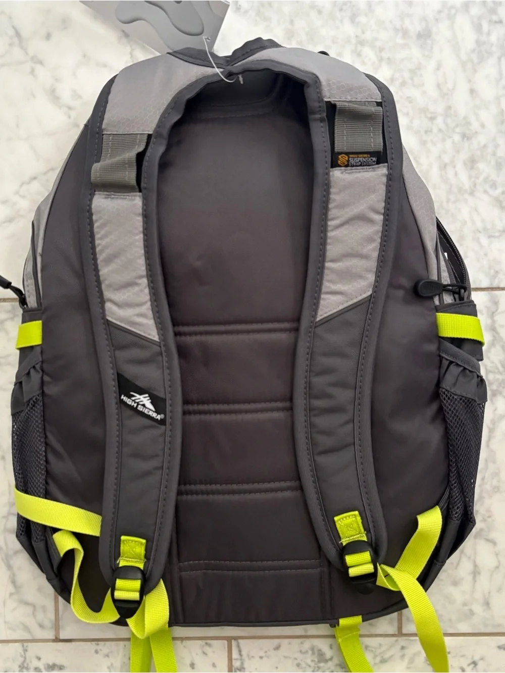 High Sierra Large 19in Backpack Travel School Book bag Tablet Sleeve Gray Neon